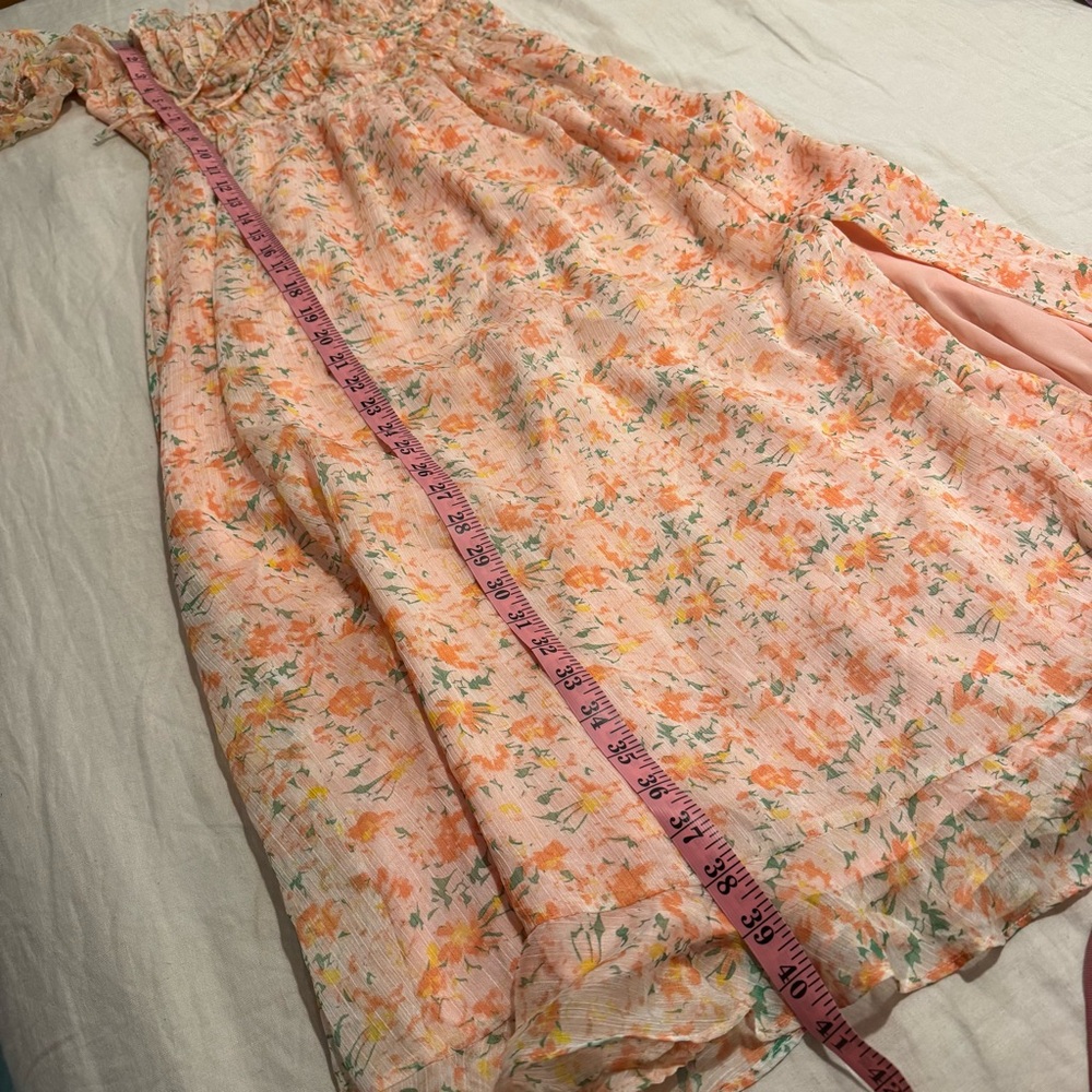 ASTR The Label Lunaria Pleated Midi Dress Orange Green Floral Chiffon Size M - Picture 15 of 15